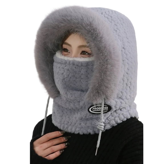Furry Warm Winter Hat With Face Mask And Ear Protections For Cold Weather Outdoor Activity Skiing Hiking Headwear