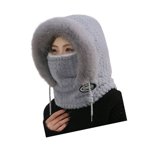 Furry Warm Winter Hat With Face Mask And Ear Protections For Cold Weather Outdoor Activity Skiing Hiking Headwear