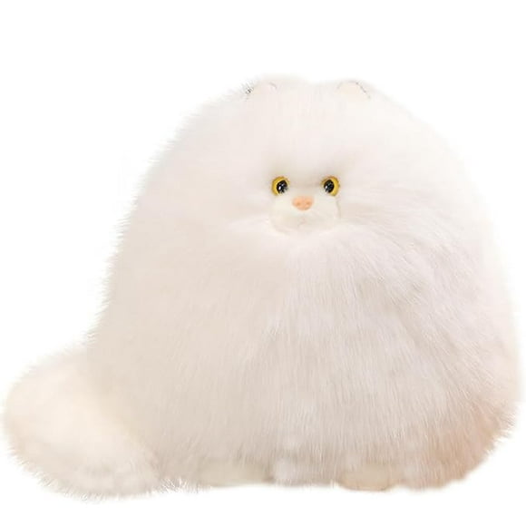 Furry White Kitten Plush Pillow Ultra-Soft Fat Cat Stuffed Animals Toy Cuddle Chubby Kitty Plushie Doll Gifts/11.8Inch