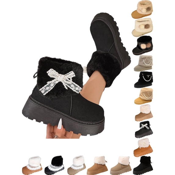 Furry Winter Boots for Women Snow Ankle Boot Pull On Fuzzy Comfortable Walking Shoes Winter Warm Shoes Round Toe Thick Sole Casual Boots