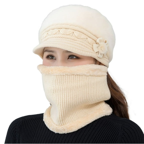 Furry Women's Bomber Hats Fleece Lined Womens Beanie Hat Winter Hat Scarf Set Women'S Winter Hat Middle And Old Warm Earmuff Hat,Beige Women's Accessories Bomber Hats