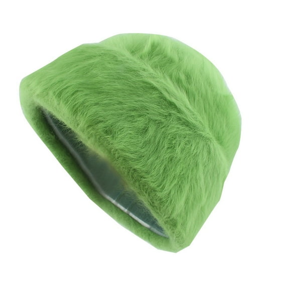 Furry Women's Bomber Hats Unisex Wool Cap Smooth Board Solid Warm Brimless Plush Cap,Green Women's Accessories Bomber Hats