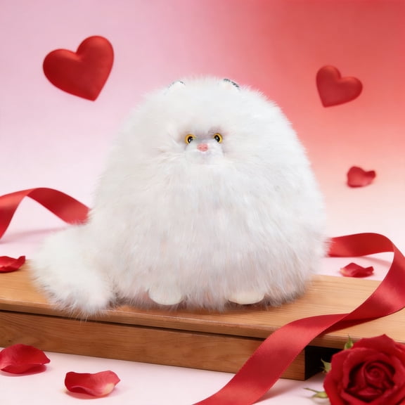 Furry and Chubby Cat Plush Pillow Super Soft Fat Kitten Stuffed Toy Pillow Fluffy Pink Kitten Cat Plushie Doll Gifts/11.8Inch