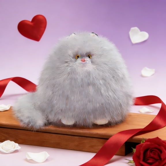 Furry and Chubby Cat Plush Pillow Super Soft Fat Kitten Stuffed Toy Pillow Fluffy Pink Kitten Cat Plushie Doll Gifts/11.8Inch