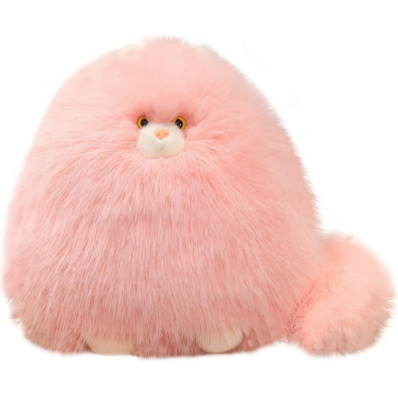 Furry and Chubby Cat Plush Pillow Super Soft Fat Kitten Stuffed Toy Pillow Fluffy Pink Kitten Cat Plushie Doll Gifts/11.8Inch
