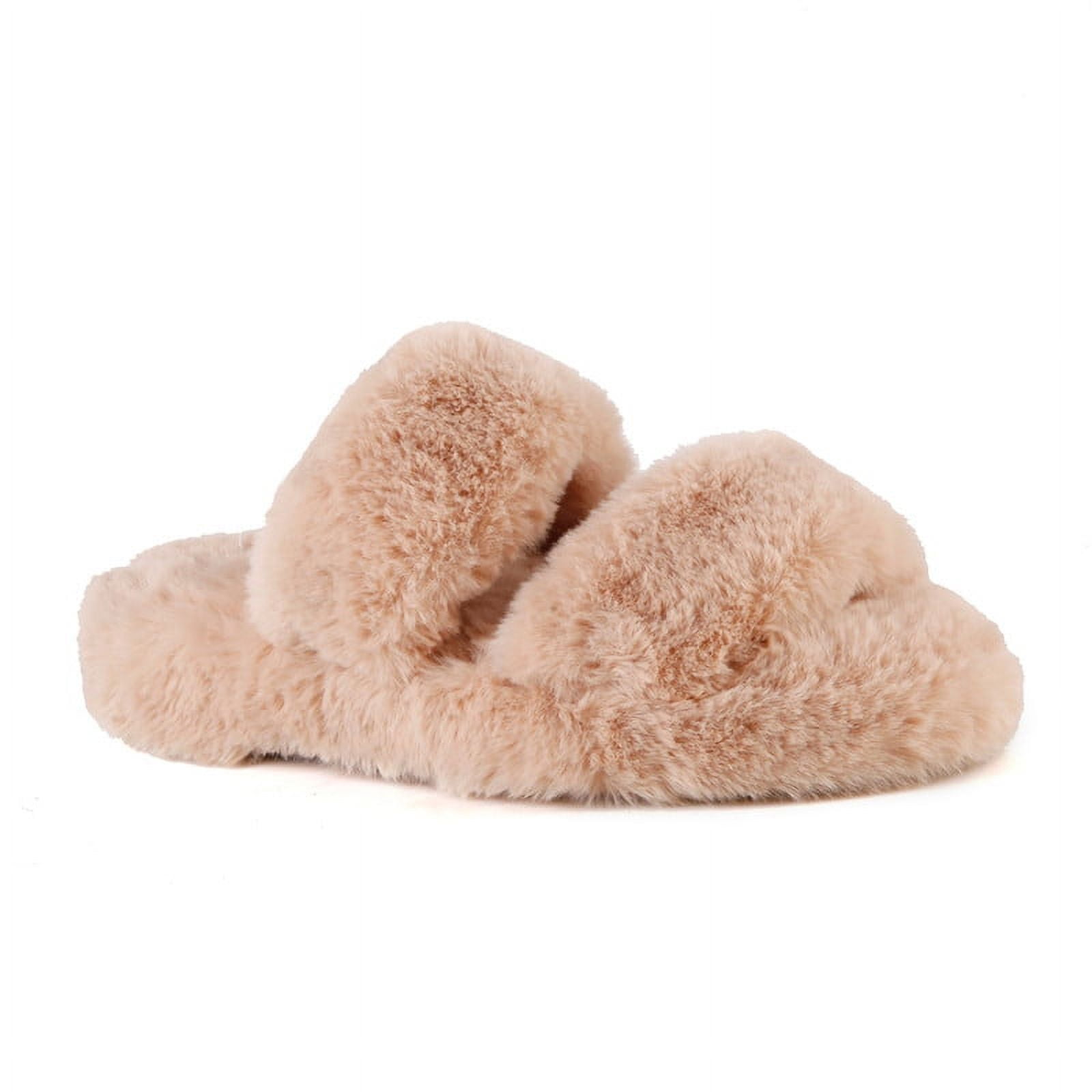 Furry double strap women's slide on sandals