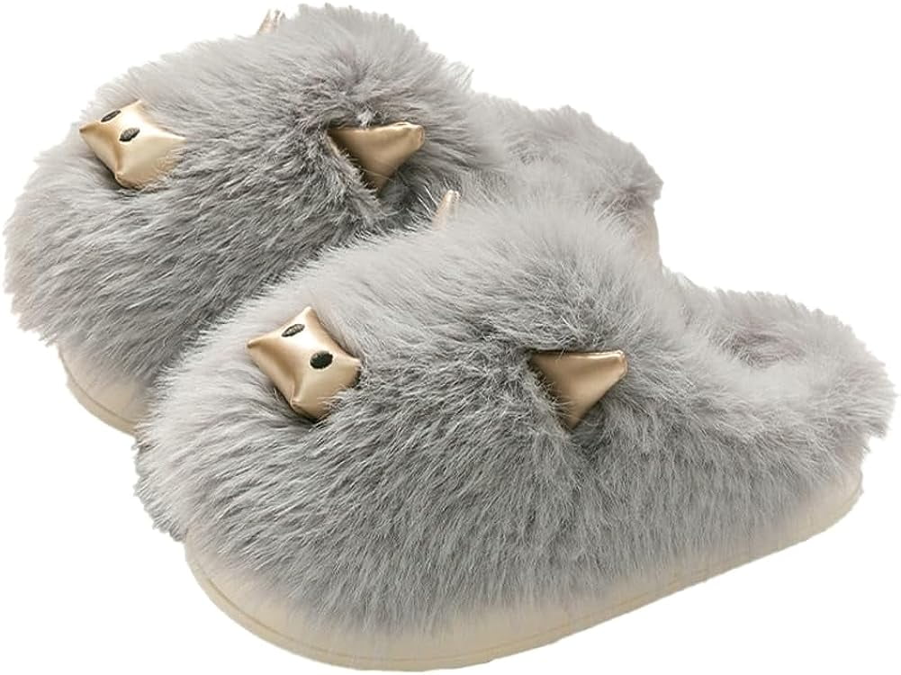FurryPlush House Slippers for Men Women Cute Cow Cozy House Slippers Soft Non-slip Slides Memory ...
