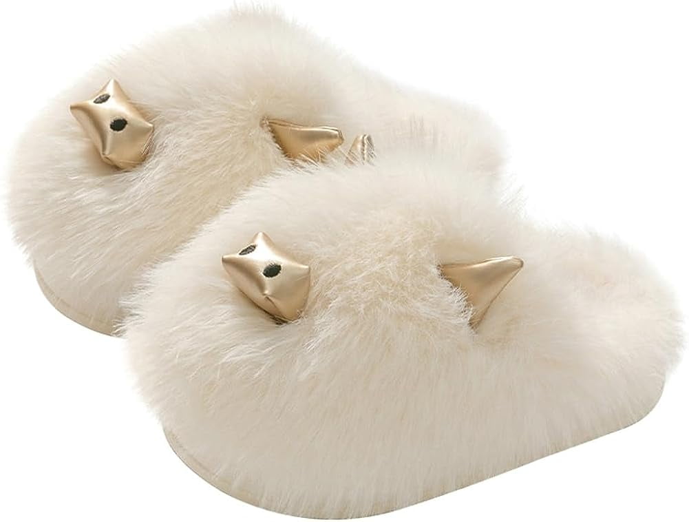 Fluffy Plush Slippers for Men Women Cute Bear Cozy Furry House