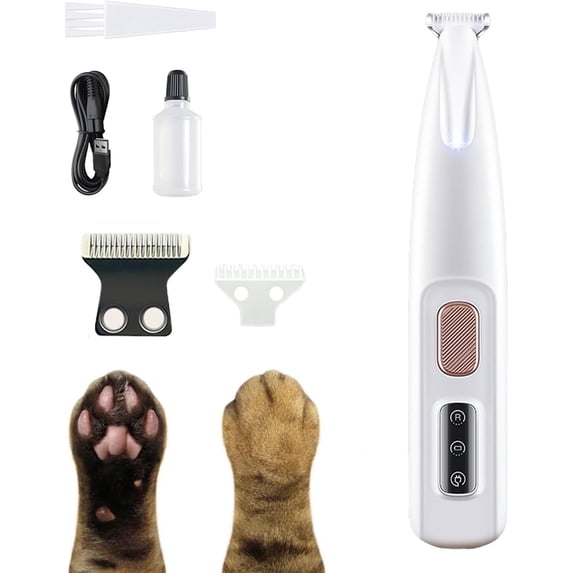 Kinbax Pet Hair Trimmer - 2026 New Paw Trimmer, Ultra-Quiet Dog & Cat Clipper with LED Light & Waterproof Design, Rechargeable for Safe Paw/Face/Ear Grooming (1Set)