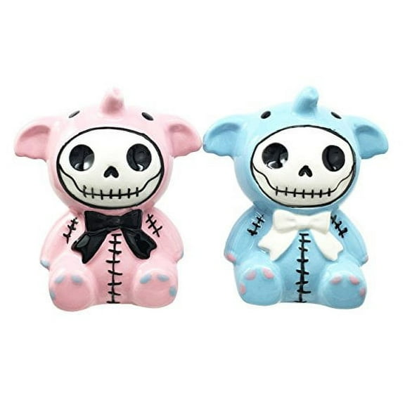 Furrybones Elefun Elephant Hooded Skeleton Ceramic Salt Pepper Shakers Set Collectible Figurines Kitchen & Dining Centerpiece