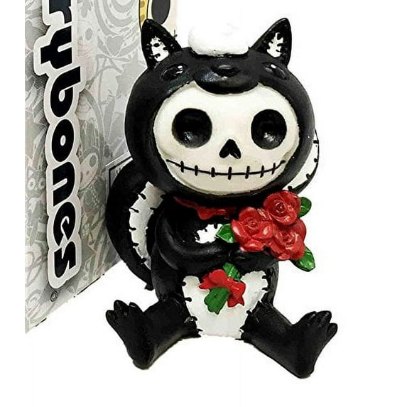 Furrybones Exclusive Adorable Valentine Skunk Carrying Red Roses Skeleton Monster Ornament Figurine