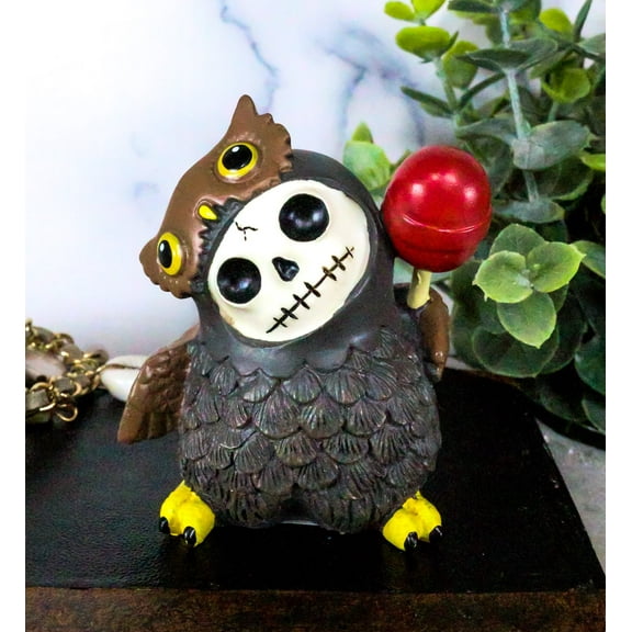 Furrybones Hootie The Great Horned Owl With Red Lollipop Skeleton Figurine 3"H