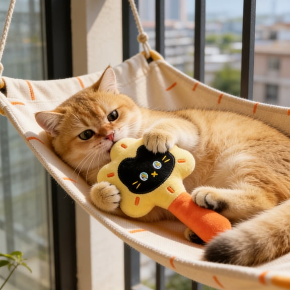 Furrybum Money Flower Bell Catnip Cat Toy, Interactive Self-Entertainment Teaser With Rattling Bell, Comfort Companion For Kitten Boredom Relief, Yellow