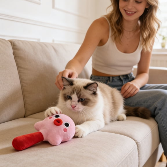 Furrybum Money Flower Bell Catnip Toy For Cats, Interactive Self-Play Teaser With Bell & Catnip, Companion Toy For Cat Enrichment, Pink