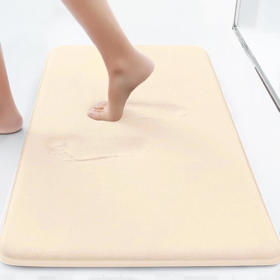 EVNELE Beige Memory Foam Bathroom Rugs, Super Soft Absorbent Bathroom Rugs Non Slip Bath Rug Runner for Shower Bathroom Floors, 20" x 32"