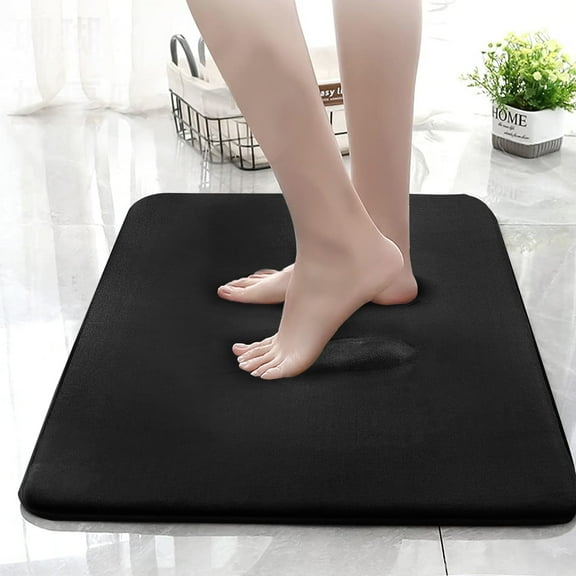EVNELE Black Memory Foam Bathroom Rugs, Super Soft Absorbent Bathroom Rugs Non Slip Bath Rug Runner for Shower Bathroom Floors, 20" x 32"