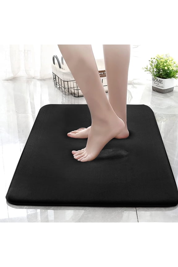 Black Memory Foam Bathroom Rugs, Super Soft Absorbent Bathroom Rugs Non Slip Bath Rug Runner for Shower Bathroom Floors, 20" x 32"