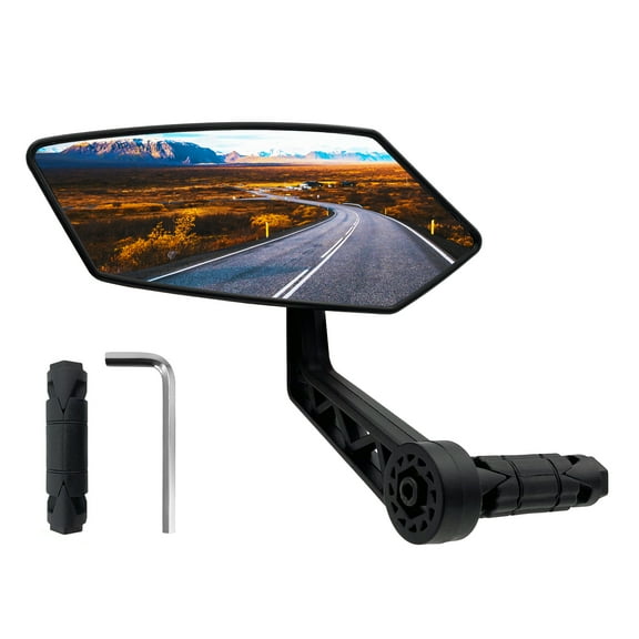 Furrygo HD Glass Bar End Bike Mirror for Handlebar, 360°Adjustable Safe Bicycle Mirror, Wider Angle Rotatable Bike Rearview Mirror (Left)