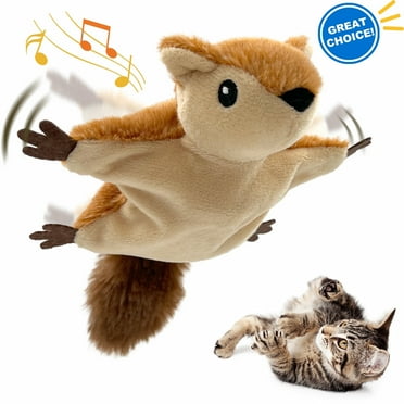 Furrygo Interactive Cat Toys Flapping Squirrel for Indoor Cats Rechargeable Cat Toy Vivid Chirping, Automatic Beating Wings Kitty Toys with Catnip for Kitten Exercise, Hanging Toys Self Play