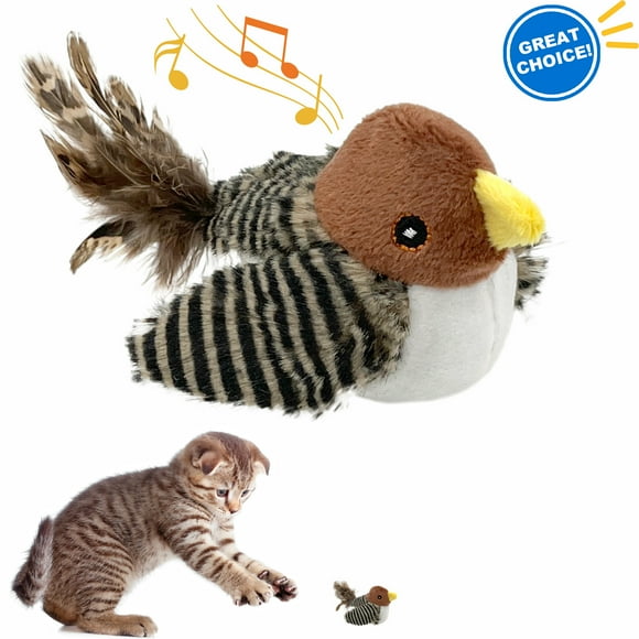 Furrygo Interactive Electronic Cat Toy, Automatic Chirping Bird Toy Squeaky with Feather Tail, Melody Chaser Toy for Cats to Play Alone, Play and Squeak Kitten Toy for Boredom