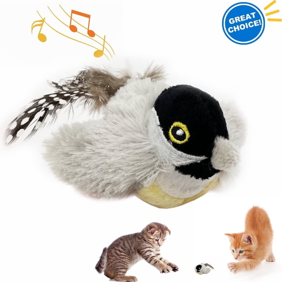 EVNELE Interactive Electronic Cat Toy, Automatic Chirping Bird Toy Squeaky with Feather Tail, Melody Chaser Toy for Cats to Play Alone, Play and Squeak Kitten Toy for Boredom