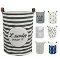 thumbnail image 1 of EVNELE Large Laundry Hamper, Waterproof Canvas Laundry Basket, Collapsible Storage Basket Bin for Kids Room, Toy Organizer, Nursery Hamper, Clothes Hamper, Gray Stripe, 1 of 7