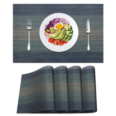 Furrygo Placemats Set of 4, Woven Vinyl Placemats, Heat-Resistant Non-Slip Washable PVC Table Mats for Dining Table, Easy to Clean, Dark Blue, 12x18 Inch