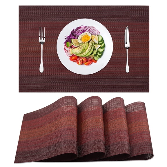 Sortora Placemats Set of 4, Woven Vinyl Placemats, Heat-Resistant Non-Slip Washable PVC Table Mats for Dining Table, Easy to Clean, Red, 12x18 Inch