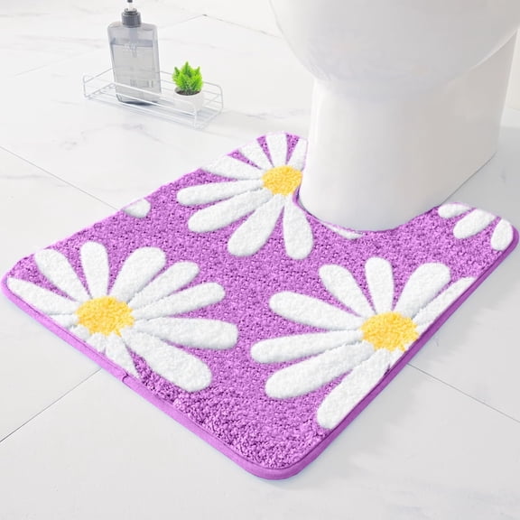 Sortora Toilet Rugs U Shaped, Purple Toilet Mat Cute Daisy Contour Bath Rug, Thick Soft Machine Washable Toilet Carpet, Non Slip Bathroom Floor Mats Super Absorbent Microfiber Bath Rugs, 20"x24"