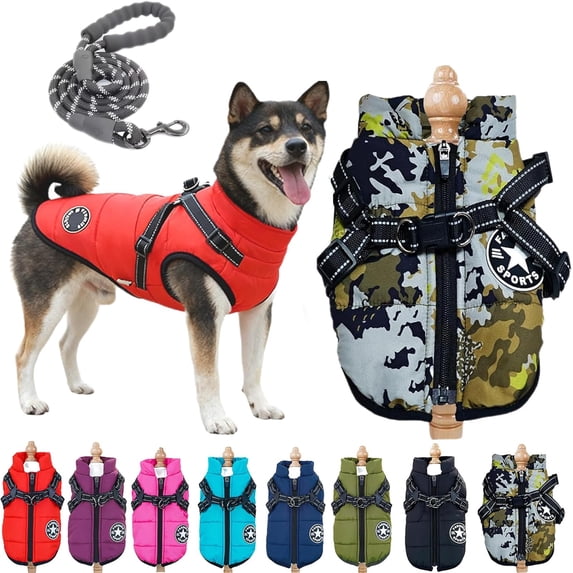 Furryking 3 in 1 Winter Jacket, Fleece-Lined Dog Jacket with Harness ...