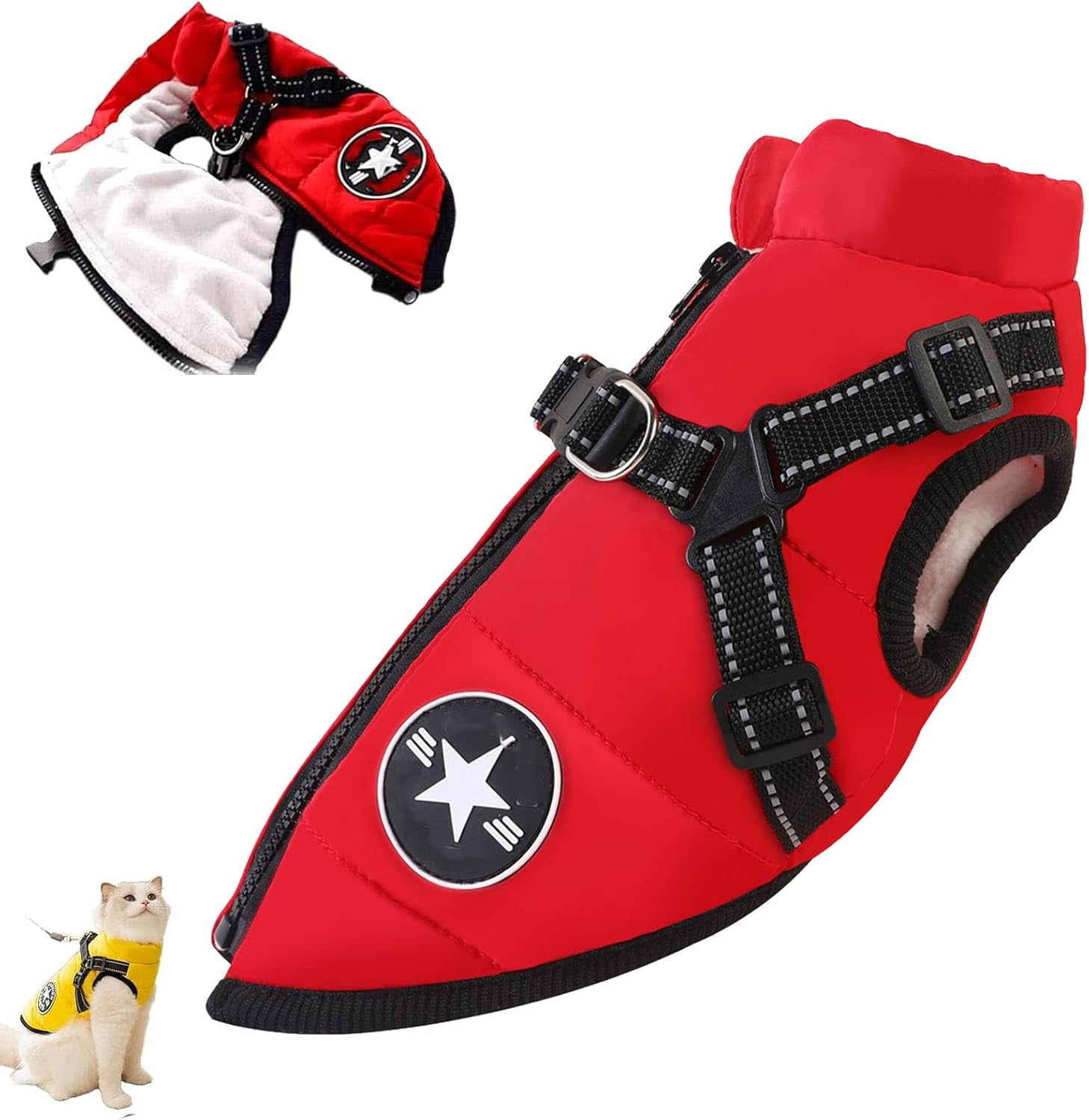 Furryking Dog Winter Coat, FurryKing 3 in 1 Winter Jacket with Harness ...