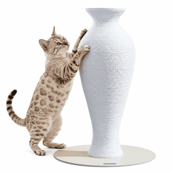 Furrytail 22'' Modern Aesthetic Vase Cat Scratching Post for Indoor Cats with Paper Rope, Stilt Large, White