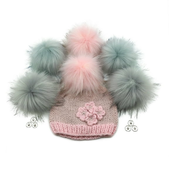 Furryvalley Faux Fur Pompom for knitting 6pcs DIY Crafts Fluffy Balls with Snap Fastener Removable 6 Inch Extra Large (Mix2)