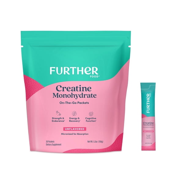 Further Food Creatine Monohydrate Powder Stick Packs, Unflavored, 30 Servings
