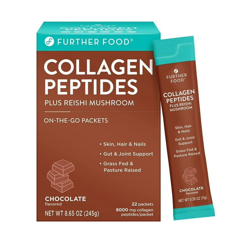 Further Food Grass-Fed Chocolate Collagen Peptides Powder, 22 Individual  Serving Packets
