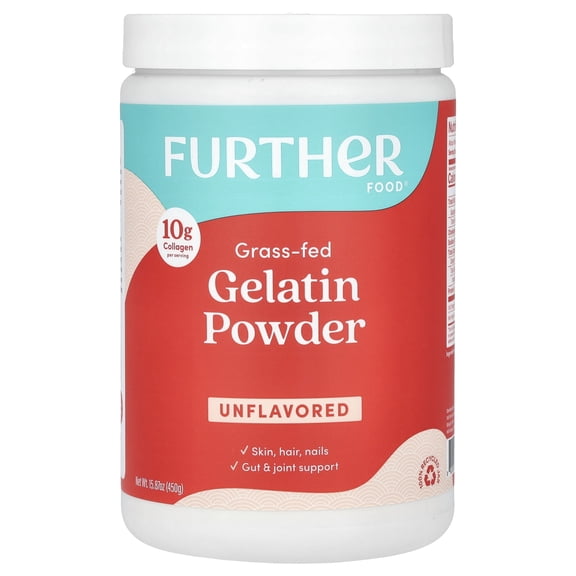 Further Food Premium Gelatin Powder | Grass-Fed, Pasture-Raised, Non-GMO, Paleo, Keto | Unflavored, Excellent Source of Collagen | Pure Beef Gelatin Powder (15.87 oz.)