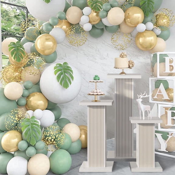 Furtivusia 3PCS Display Pedestal Stand For Parties Square Pedestal Stand Display Plinth Pillars Stand for Party Wedding Baby Birthday Decor (White)