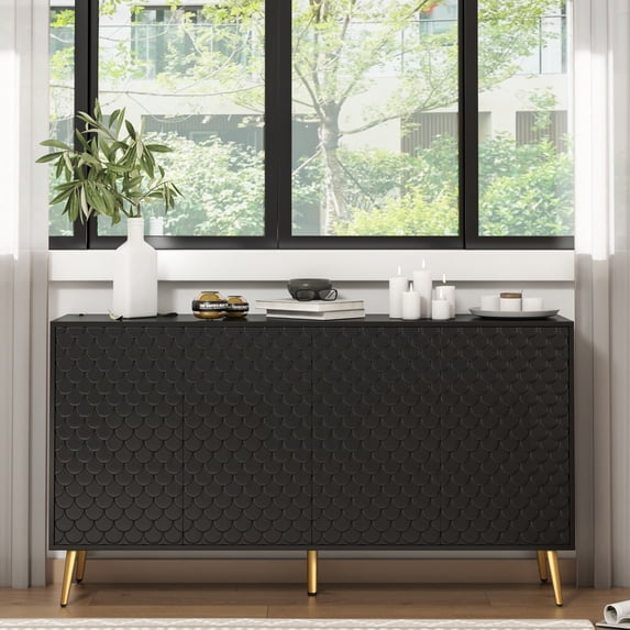 Furtivusia 4 Door Storage Cabinet, Sideboard Buffet Cabinet, Modern Buffet Console for Living Room, Kitchen, Black