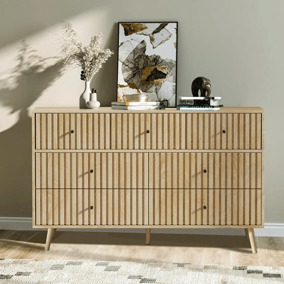 Furtivusia 7 Drawers Dresser for Bedroom, Wood Chest of Drawers with Fluted Panel, Modern Storage Cabinet Dresser Organizer for Living Room, Entryway, Wood Color