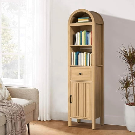 Furtivusia Arched Storage Cabinet Narrow Tall Cabinet Storage Tower with Door and Drawer