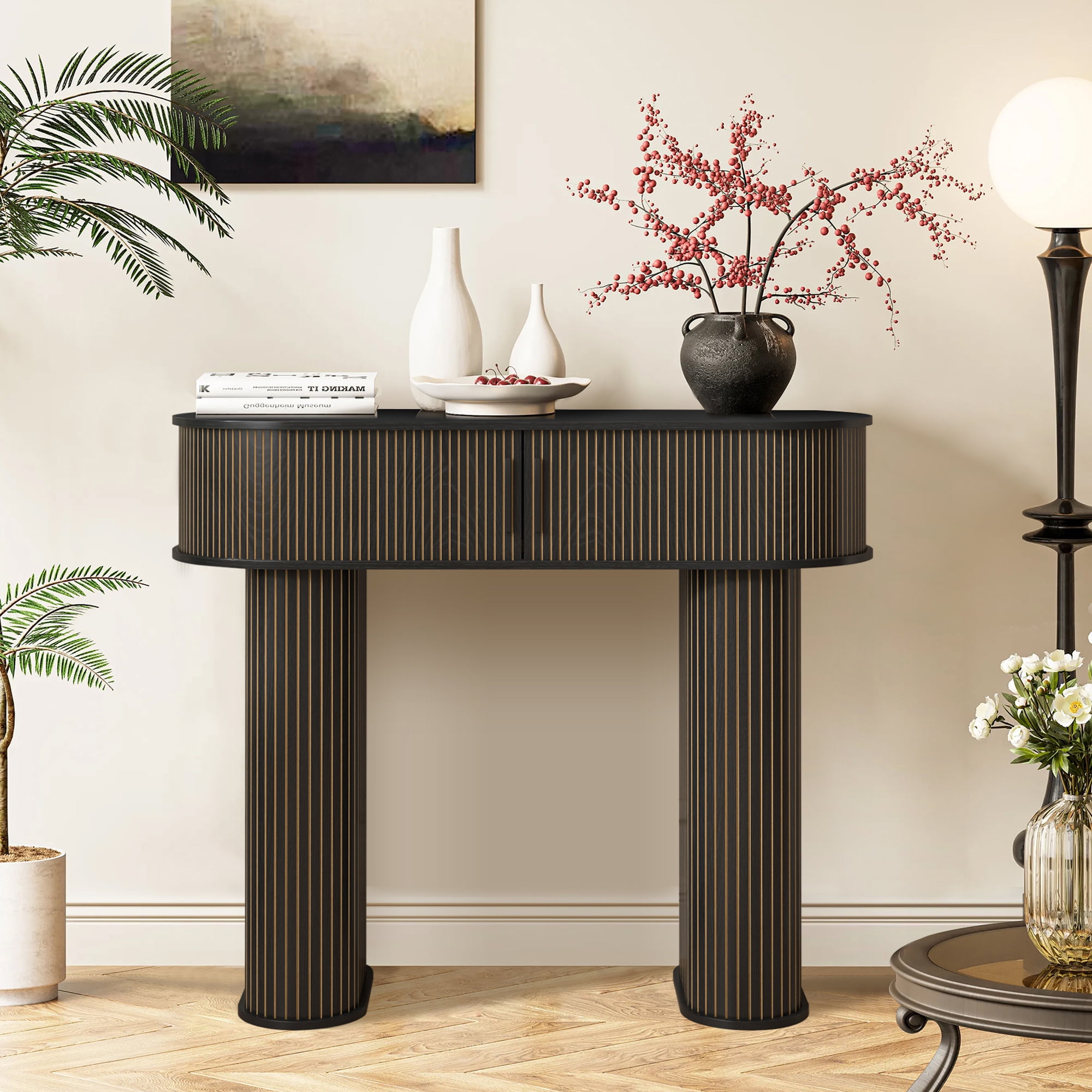 Furtivusia Console Table with Storage, Entryway Table with Sliding Door ...