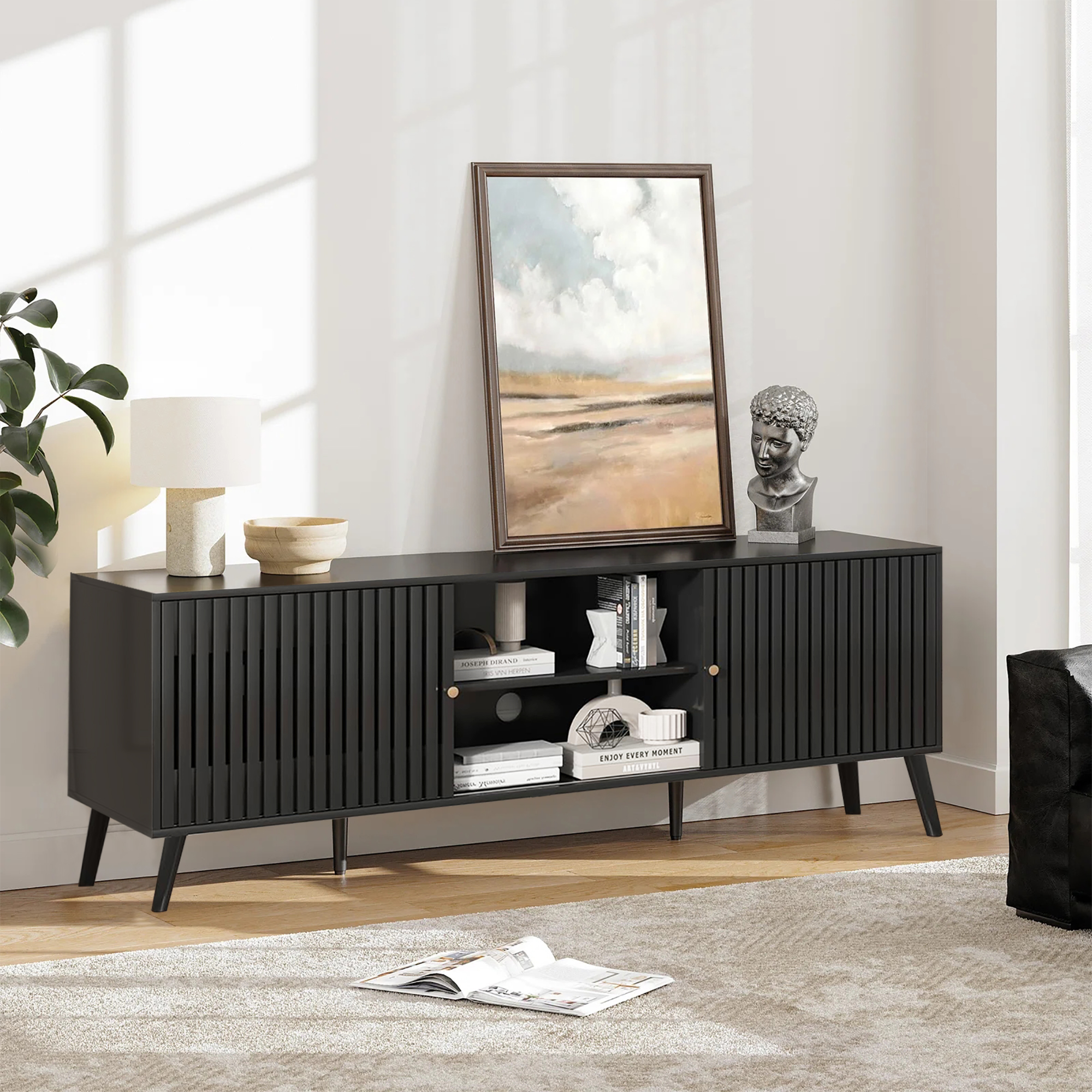 Furtivusia Modern Media Console, TV Stand for 70 inch TV, Entertainment