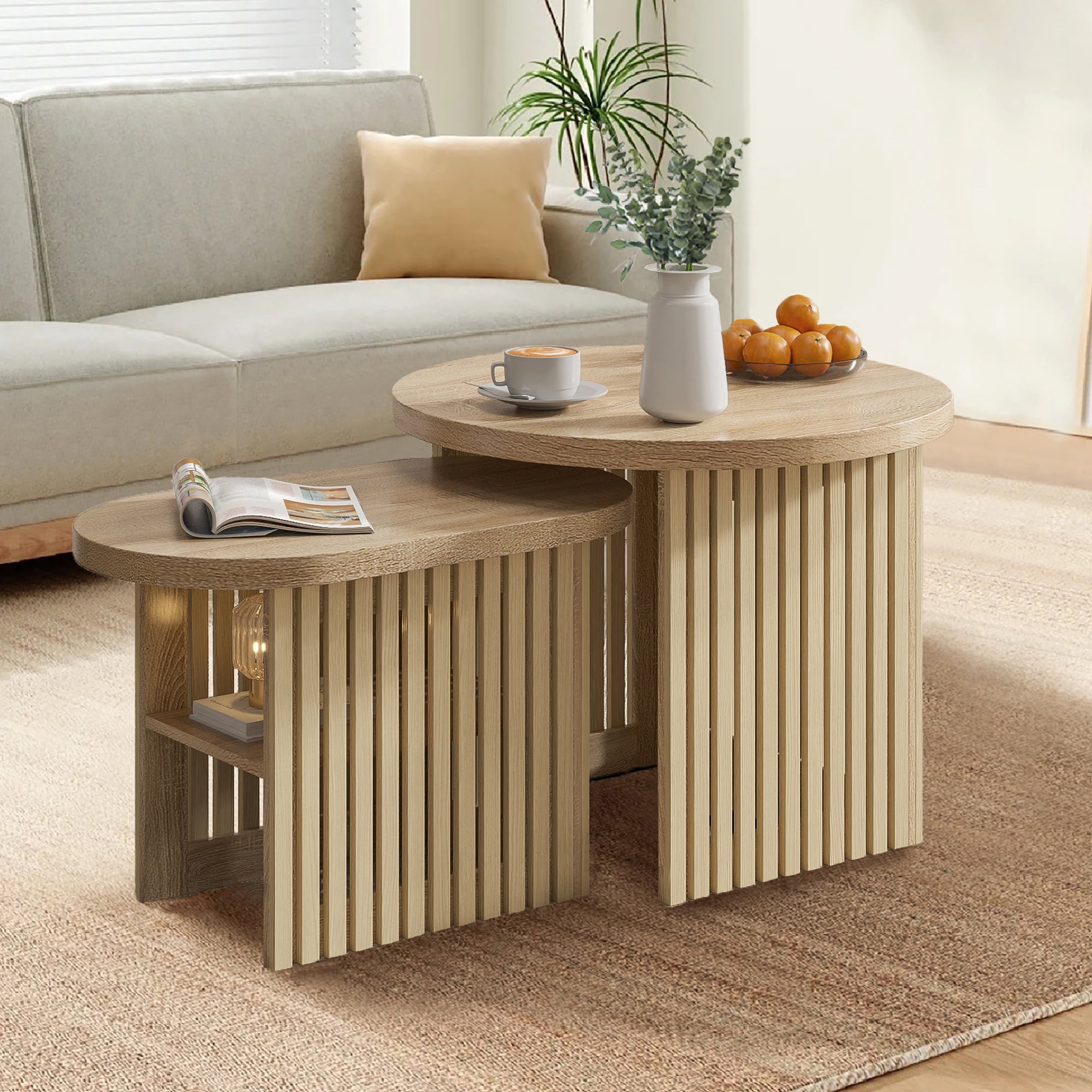 Furtivusia Nesting Coffee Table Set of 2, Round Coffee Tables for ...
