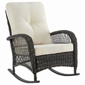 Furttuo Steel Rattan Outdoor Rocking Chair with Cushion, Cream