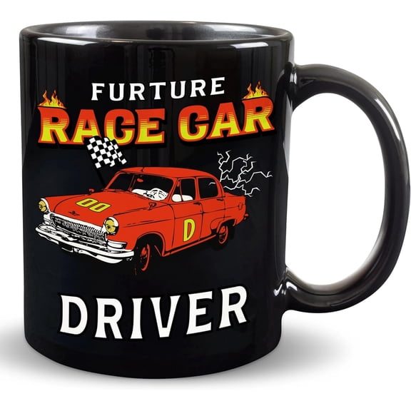 Furture Race Car Driver Black Mug 11oz, Birthday Gift for Kids, Classic Car Lovers, Ideal for Boys, Girls, Fun Novelty Racing Cup Black Mug 11oz