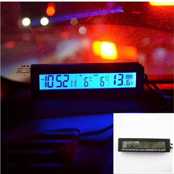 Furulu 12V Digital LCD Car Thermometer Clock Time Voltmeter Gauge Orange&Bule Backlight