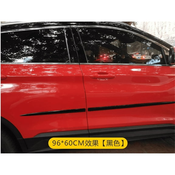 Furulu 4Pcs Car Door Side Skirt Line Sill Garnish Body Molding Trim Cover Glossy Black