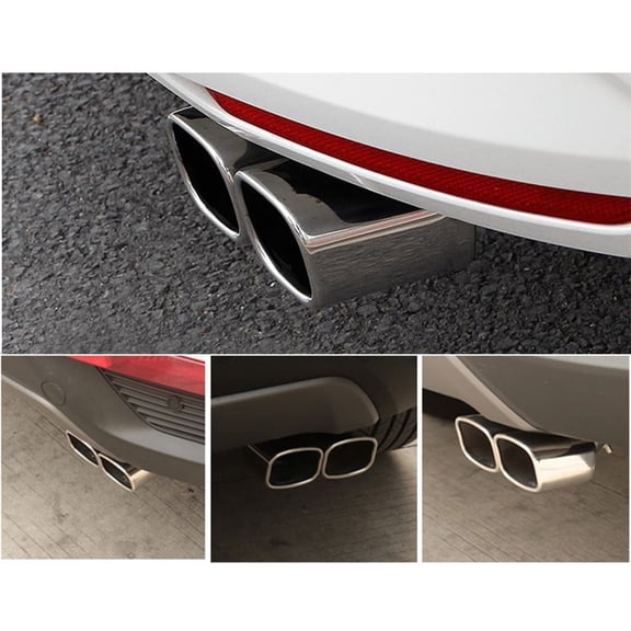 Furulu Chrome 2.5" Inlet Car Exhaust Muffler Tip Dual Square Tail Pipe Stainless