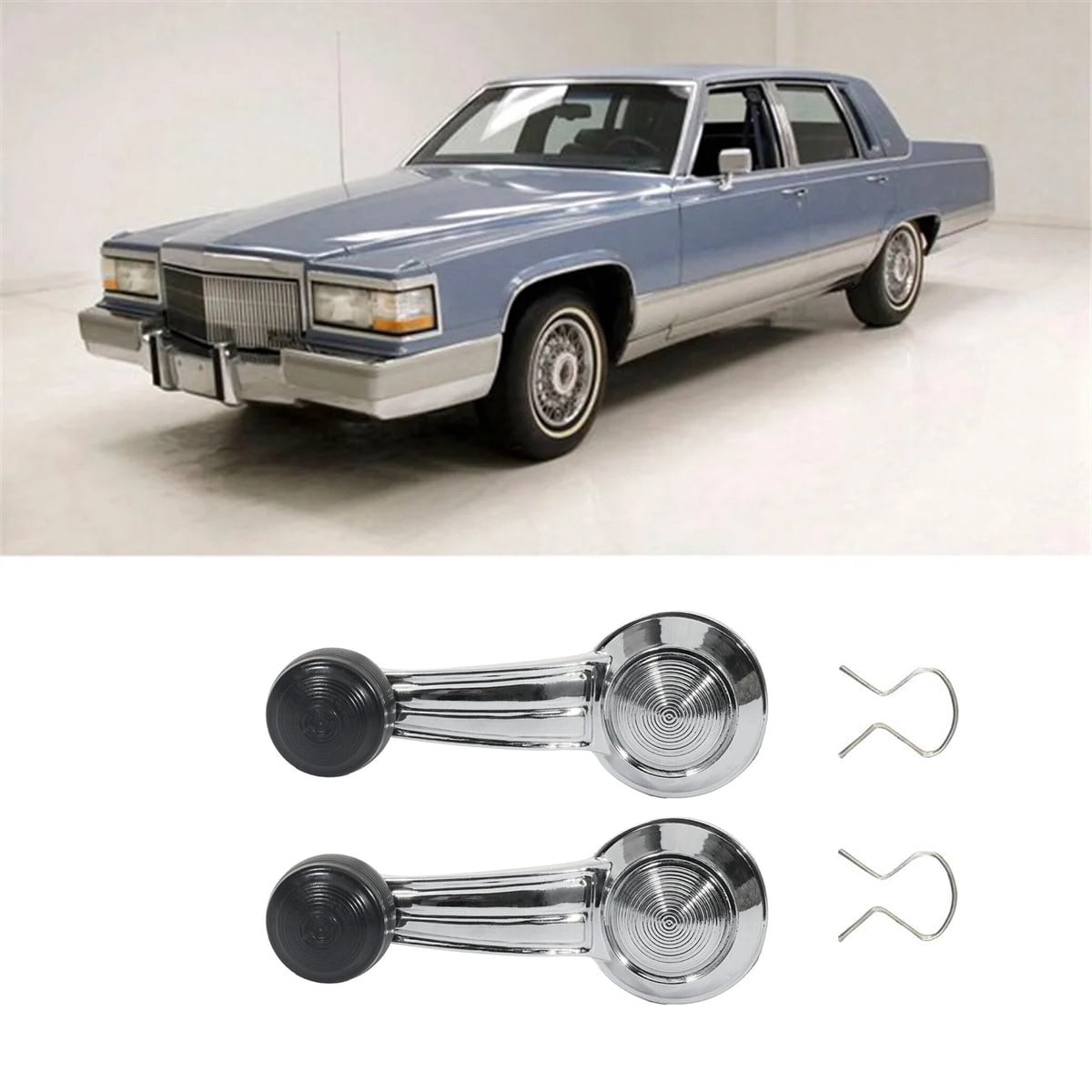 Chrome & Black Window Crank Handle Pair - Fits GM Cars (Chevy, Pontiac, Buick, Etc.)