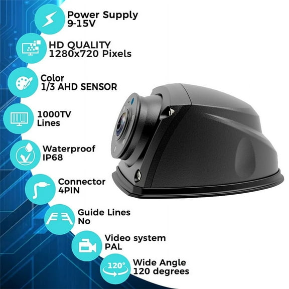 Furulu Heavy Duty Side View Camera AHD 720P Aluminum Mini Side Mount Camera IR Night Vision Waterproof Reversing Parking Camera For Truck RV Bus